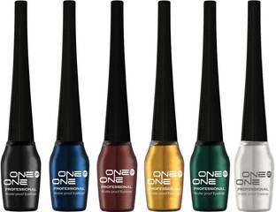 One on One Waterproof Eyeliner, Set of 6 (Black, Brown, Blue, Green, Silver, Golden) 30 ml