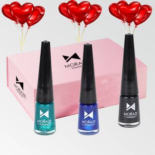 MORAZE Pack of 3 Glittery Color Eyeliner (Green, Blue, Black), Waterproof, Smudge Proof 10.5 ml