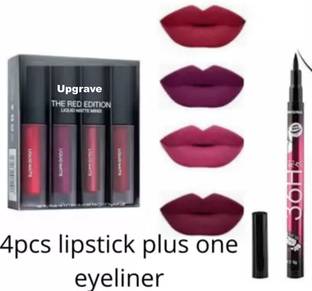 upgrave Waterproof Proof eyeliner plus 4 Liquid Lipstick, Long Lasting (4+1) 10 ml