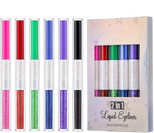 VBA Liquid Eyeliner Set, 6Pcs Dual Head Glitter Matte Waterproof Coloured Eyeliner 15 ml