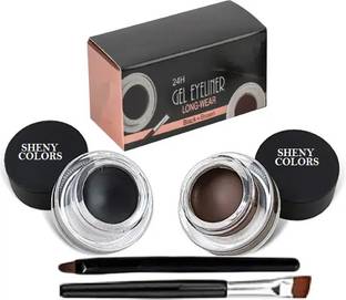 SHENYCOLORS WATERPROOF GEL EYELINER WITH 2 BRUSES LONG LASTING AND SMUDGE PROOF (PACK OF 1 ) 8 ml