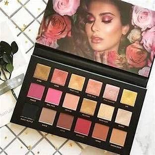 MISTY ALLE 18 Color Rose Gold Eyeshadow Kit + Makeup Brush + 5 In 1 Lipstic Red 18 g