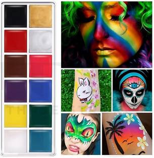 THR3E STROKES Face Paint Makeup Palette Professional 12 Colors Body Paint Non Toxic Palette 60 g
