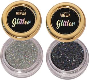 VOZWA Eyeshadow Holographic Glitter Eye Makeup (Silver + Grey) 8 g