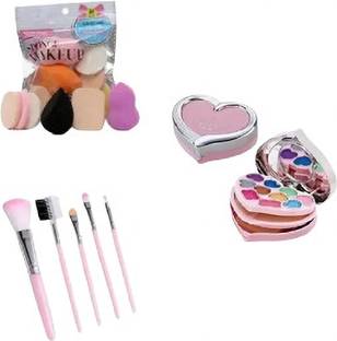 FITBYTE mini makeup kit with 5 pink brush and 6 in 1 blender puff 10 g