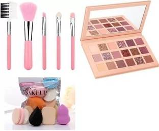 VOUGH Eye Shadow With 5 pc Makeup Brushes & 6 In 1 Makeup Sponges 18 g