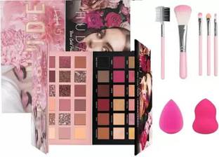 FROSTED COSMETIC 18 SHADES ROSE AND NEW EYESHADOW,5PC MAKEUP BRUSH,2PC SPONGE BLENDER COMBO 1 ml