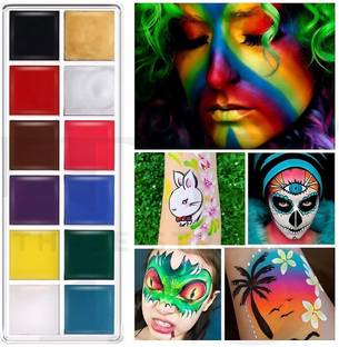 THR3E STROKES Face Paint Makeup Palette Professional 12 Colors Body Paint Non Toxic Palette 60 g