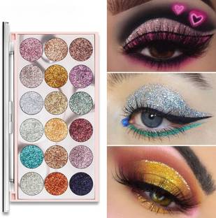 HSQ Sparkle Queen 18 Glitter Shade Palette | Glam Party Look Makeup with Mirror 18 g