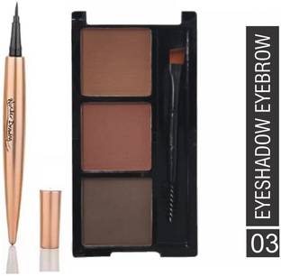 WECHARMERZ 3 Color Eyebrow Powder Cake Palette With 1 Brush & Black Eyeliner 7.2 g