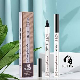 FLLEK Eyebrow Liquid Pen Black,4 Micro-Fork Tip,Waterproof,Smudge-Proof & Long-Lasting