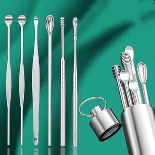 VKK TRADERS 6 Pcs Ear Cleansing Tool Set with Keychain Box | Earwax Removal Kit Eyebrow Thread