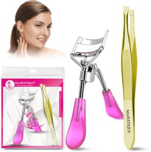 MAJESTIQUE Tweezers for Eyebrows, Eyelash Curler, Silicone Lash Eyelash Curler for women