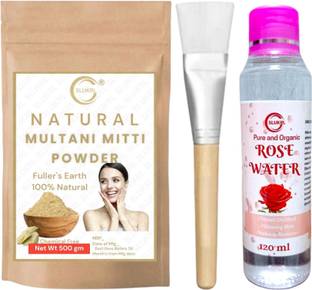 slukrl Multani Mitti Powder| Gulab Jal| Single Stick Brush| Natural Fuller's Earth|