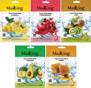 MasKing Beauty Facial Sheet Mask for Skin Brightening, Regenerating, Lightening, Nourishing & Glowing for Women & Men Combo Pack of 5
