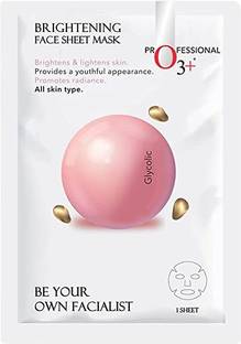 O3+ Facialist Brightening Face Sheet Mask with Glycolic Acid for Even & Radiant Facial Skin Tone Ideal for All Skin Types