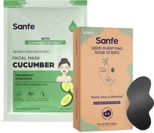 Sanfe Deep Purifying Nose Strips Pack of 6 & Instant Hydration Cucumber Facial Mask