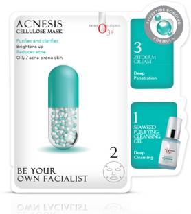 O3+ Oil Control Acnesis 3-Step Cellulose Face Sheet Mask Pack of 2 Each (2g) +