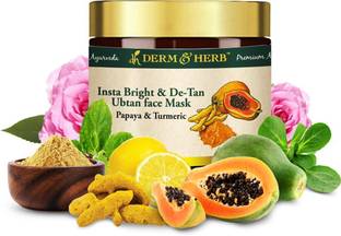 DERM & HERB Insta Bright and De-tan Ubtan Clay Mask - with Papaya and Turmeric |No Paraben, No Sulfate, No Silicones and No artificial color