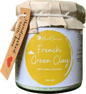 HerbSense French Green Clay Powder Mask - For Glowing & Healthy Skin, Deep Cleansing