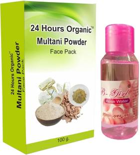 24 Hours Organic Multani Mitti (100gm) + Rose Water (60ml)