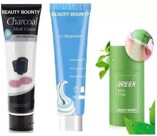 beauty bounty Green Tea Purifying Clay Stick Mask, Ice Cream Mask & Charcoal Peel off Mask