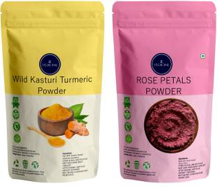 VEDICINE Natural Wild Turmeric Powder (Kasturi Manjal / Amba Haldi / Jangli Haldi) and Rose Petal Powder