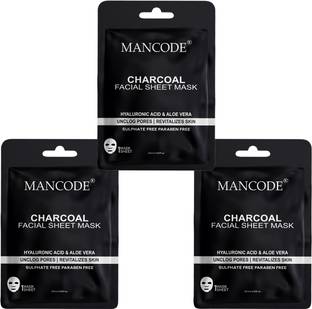 MANCODE Charcoal Facial Sheet Mask for Men & Women Korean Sheet Mask Pack of 3