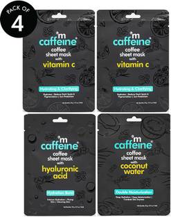 mCaffeine Vitamin C, Hyaluronic Acid, Coconut Water Face Sheet Masks with Coffee Pack of 4