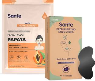 Sanfe Deep Purifying Nose Strips Pack of 6 & Instant Oil Control Papaya Facial Mask