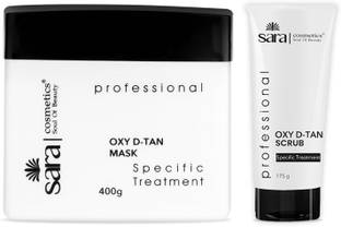 SARA Oxy D-Tan Face Mask+ Scrub Pack for De-Tanning ,Exfoliation & Brightens Skin
