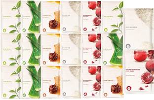 ZOZU sheet mask serum unisex 20 sheet mask combo enriched with various skin benificial fruit serum and collagen to give skin a super boost and glowing look pack of 20
