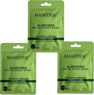MANCODE Aloevera Facial Sheet Mask for Men & Women Korean Sheet Mask Pack of 3