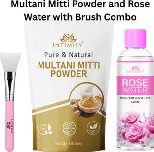 INTIMIFY Multani Mitti Powder and Rose Water with Brush Combo