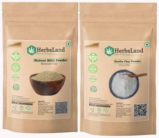 HerbsLand 100% Bio Organic Natural Chinni Mitti (Kaolin Clay) Powder and Multani Mitti (bentonite clay) For Face Pack (100gm Each)