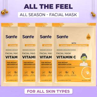 Sanfe Vitamin C Face Sheet Mask 25gm Pack of 4 | For radiant & glowing skin