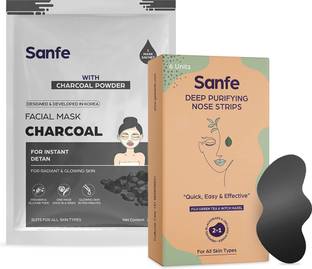 Sanfe Deep Purifying Nose Strips for Women Pack of 6 & Charcoal Facial Mask