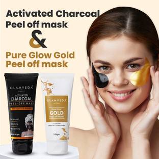 GLAMVEDA Gold & Charcoal Peel-Off Mask | Brightening & Skin Detox Combo for Radiance