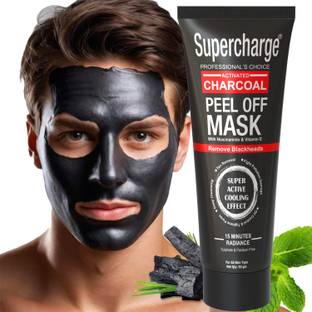 SUPERCHARGE Activated Charcoal Peel Off Mask for Men Detoxifies Skin & Removes Blackheads