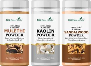 She Essentials Natural Mulethi Face Pack, Kaolin Pack , Sandalwood Powder for Skin Care