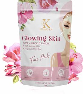KIMAYRA Organic Rose + Hibiscus Face Pack Powder For Skin Brightening and Radiant Skin