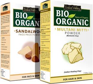 Indus Valley BIO Organic Multani Mitti & Sandalwood Face Pack Powder Combo Set