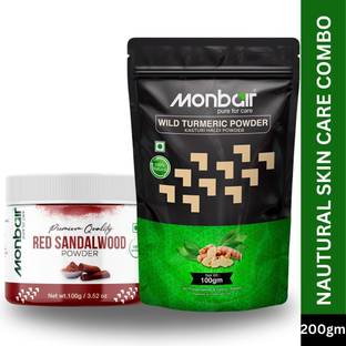 MONBAIR Wild Turmeric and Premium Quality Organic Red Sandalwood Powder Combo, 200 gm