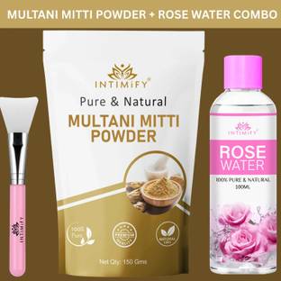 INTIMIFY Multani Mitti Powder For Skin Whitening 150gm + Rose Water 100ml (Combo Pack)