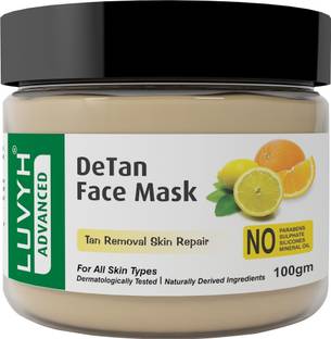 LUVYH DeTan Face Mask (100g) Cream Mask Skin Brightening Ubtan Face Pack For Glowing Skin,Tan Removal, Whitening, Depigmentation, Oil Control, Acne & Fairness, Pollution removing wash-off face mask for All Skin Types No Parabens, No Mineral Oil, No Sulphate, No Silicone