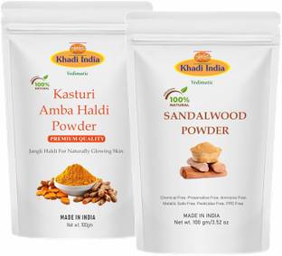 vedimatic Khadi Herbs Organic Kasturi Haldi and Chandan Powder Combo Pack