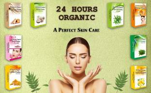 24 Hours Organic Combo Face Pack Powders - Multani Mitti, Aloe Vera, Chandan, Ubtan, Orange PeelPowder,Neem Tulsi - (100g/Pc)