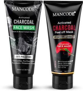 MANCODE Activated Charcoal Face Wash & Charcoal Peel-Off Mask Combo Deep Cleansing