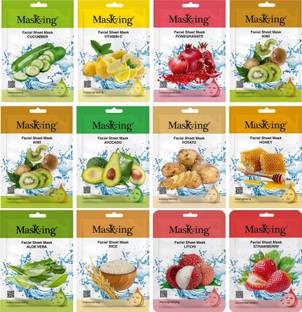MasKing Beauty Facial sheet Mask for Skin Glowing for Women and Men Combo Pack of 12