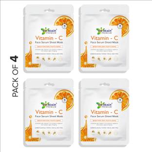 Bio Reach VITAMIN C FACE SERUM SHEET MASK | BRIGHTENS SKIN | FIGHTS AGING | PACK OF 4